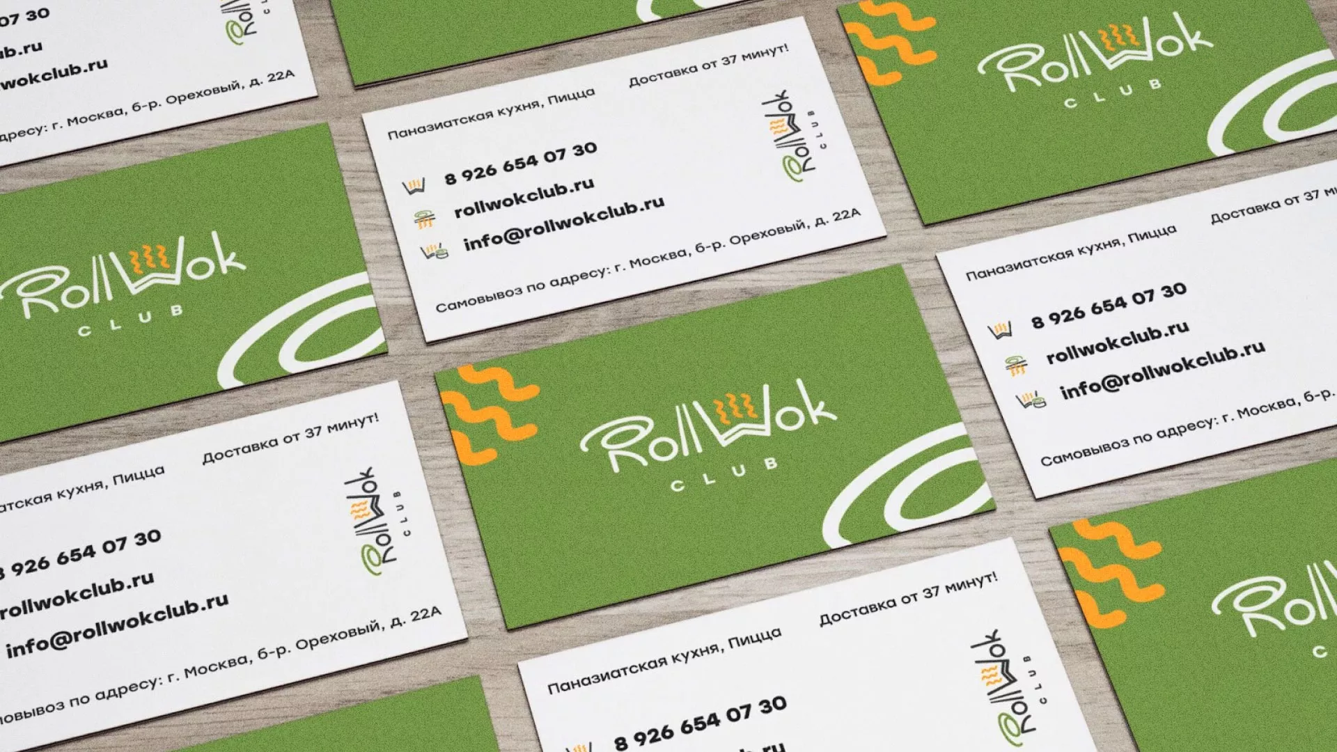 Разработка дизайна визиток суши-бара «Roll Wok Club» в Собинке